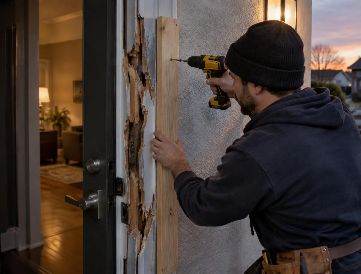 Mise en sécurité d'une porte forcée après effraction